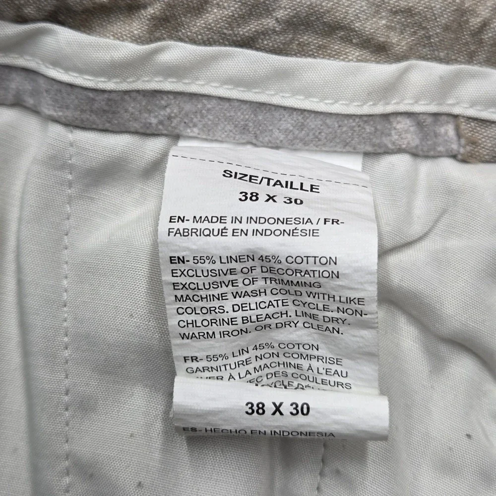 Perry Ellis Mens 38x30 Linen Blend Drawstring Pants Beige Straight Leg Size